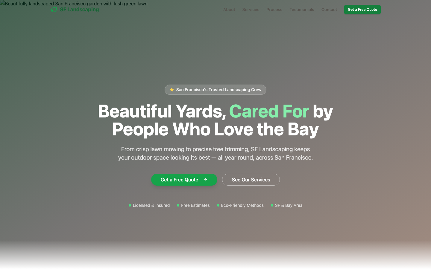 Screenshot of SF Landscaping, built with TikkaBurrito